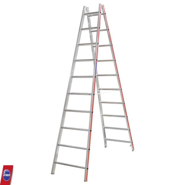 Hymer 4023 dubbele ladder 2×10 sporten – lange tweezijdige aluminium ladder