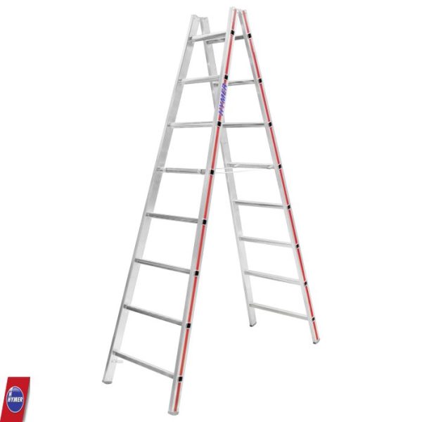 Hymer 4023 dubbele ladder 2×8 sporten – veilige trap met brede stand