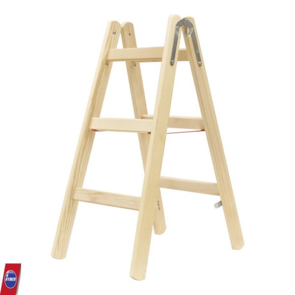 Dubbele houten ladder Hymer 2×3 sporten, tweezijdig beklimbaar