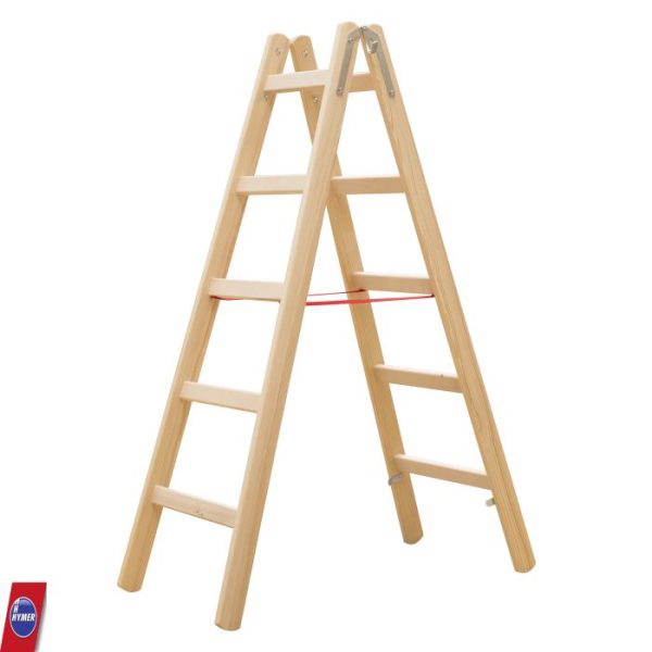 Dubbele houten ladder Hymer 2×5, geschikt voor lichte werkzaamheden