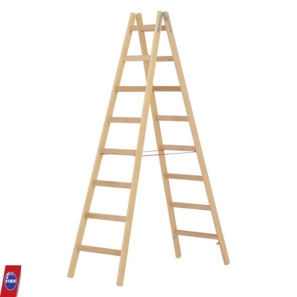 Hymer dubbele ladder hout 2×8 – stabiele houten werktrap
