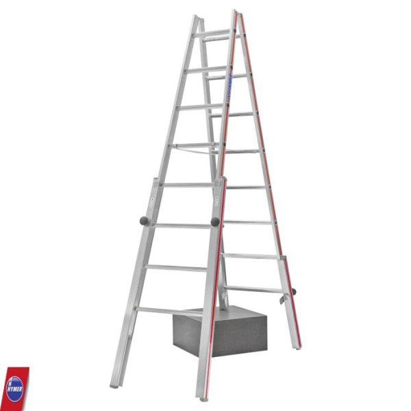 Hymer 4123 trappenladder 2x8 sporten maximale hoogte bereik telescopisch