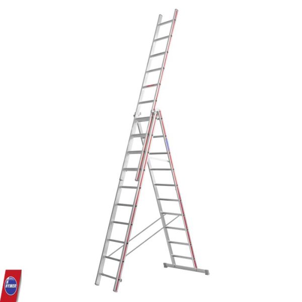 Hymer 4047 3x10 reformladder met drie delen opgesteld voor middelhoge toepassingen