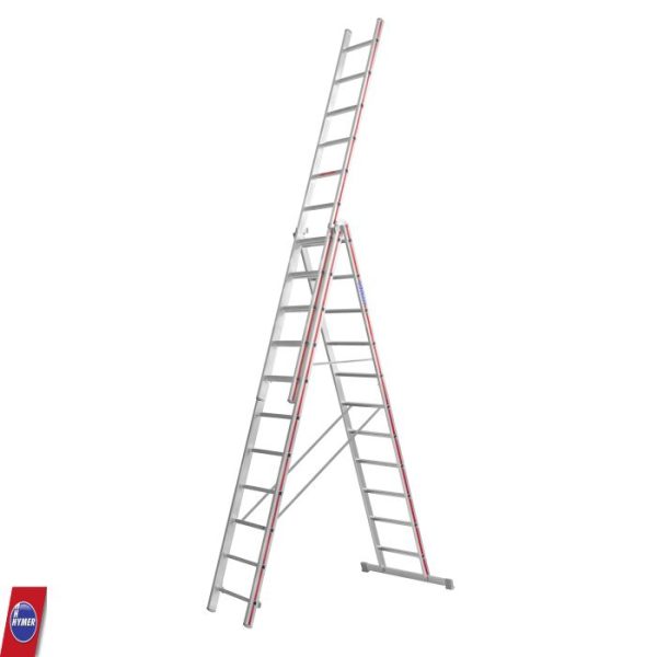 Hymer 3x11 driedelige ladder volledig uitgeschoven in A-stand