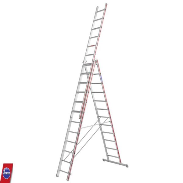 Hymer 3x12 ladder in opsteekconfiguratie voor maximale werkhoogte