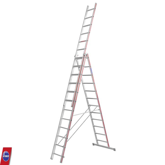 Hymer 3x12 ladder in opsteekconfiguratie voor maximale werkhoogte
