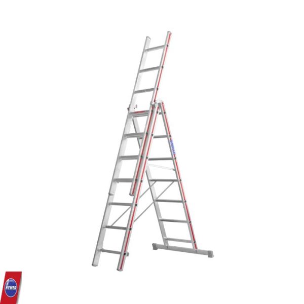Hymer 4047 driedelige reformladder 3x7 opgesteld in vrijstaande A-stand