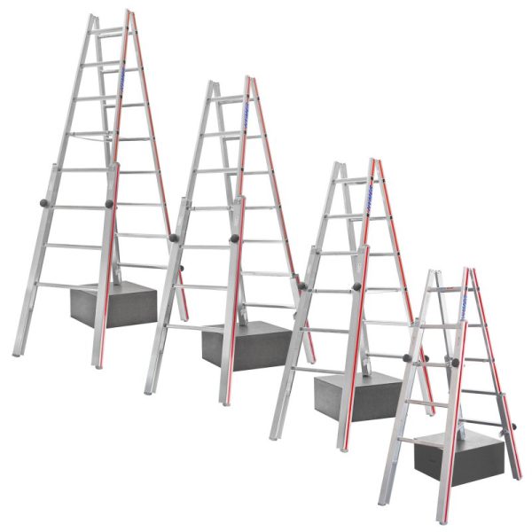 Hymer 4123 trappenladder grootte vergelijking alle varianten 2x5 2x6 2x7 2x8 sporten