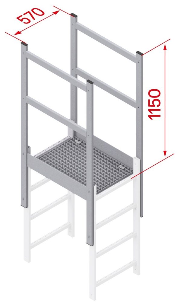 Uitstap met overstap, gegalvaniseerd staal (800–1200 mm)