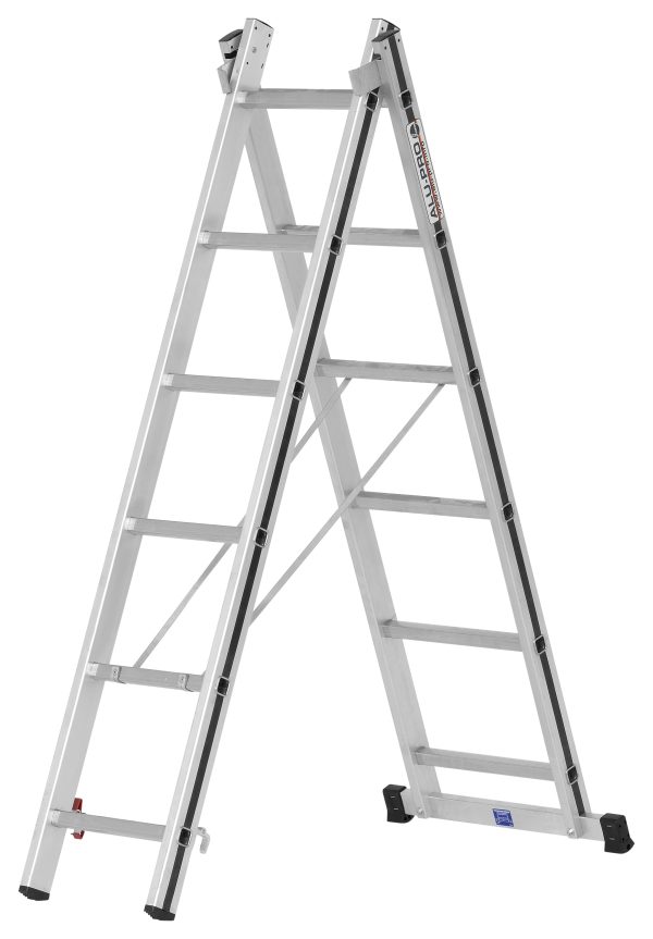 Alu-Pro tweedelige reformladder met 2x6 treden, vrijstaand of als rechte ladder te gebruiken