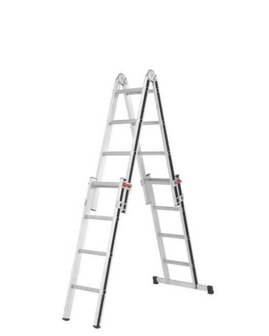 Alu-Pro telescoopladder 70069 met 4x4 treden, in A-stand en uitgeschoven positie