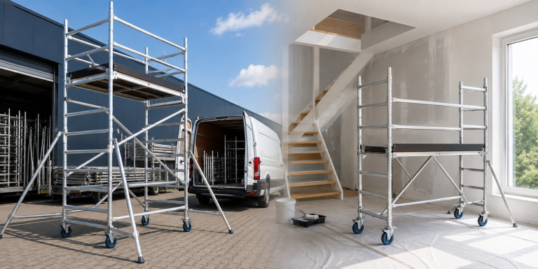 Rolsteiger bij een verhuurlocatie en kamersteiger bij een klus binnenshuis als vergelijking tussen huren en kopen.